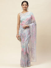 Abstract Stone Border Plain Organza Saree